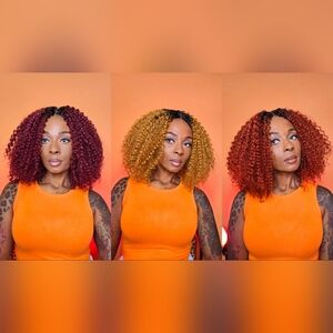 Curly Hair Wig in Burgundy, Blonde, and Auburn